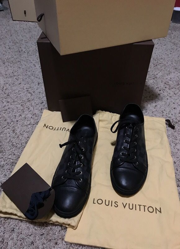 LOUIS VUITTON Size 10.5 Navy Blue Damier Leather Lace Up Shoes For