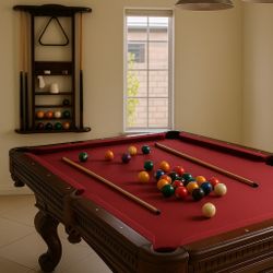 8ft Pool Table + Wall Rack + Full Set!