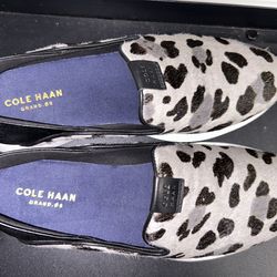 Cole Haan Grand Horizon Titanium Ocelot Print Calf Hair Loafer Shoes