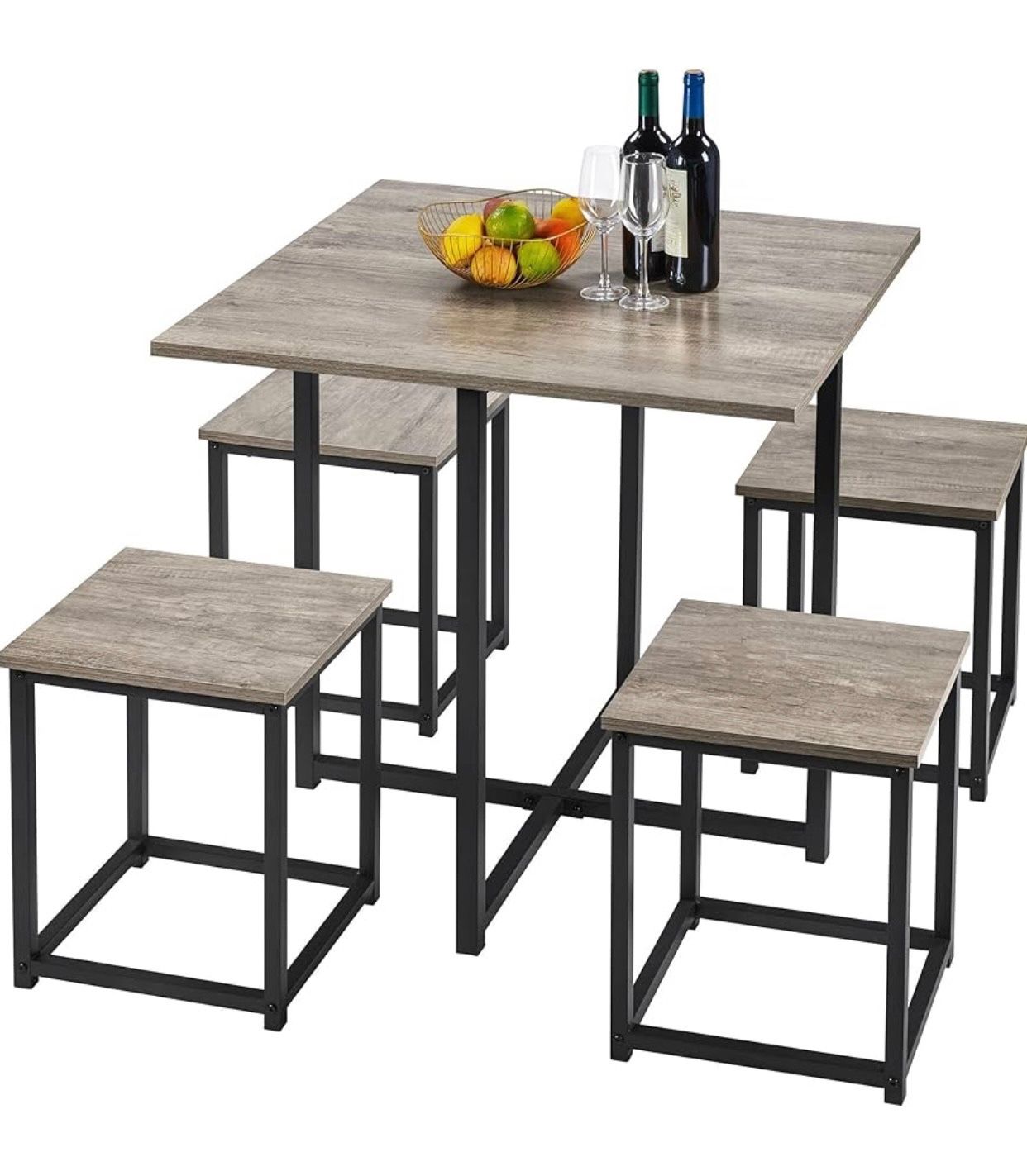 5-Piece Dining Table Set - Table & 4 Stools Space-Saving Design Apartment, Breakfast Nook