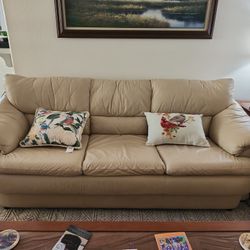 Cream Leather Couch And Chair 