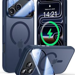 Upgraded Full Camera Protection] for iPhone 17 Pro Case with Camera Cover Stand [Fit for MagSafe][10FT Mil-Grade Protection] Translucent Magnetic iPho