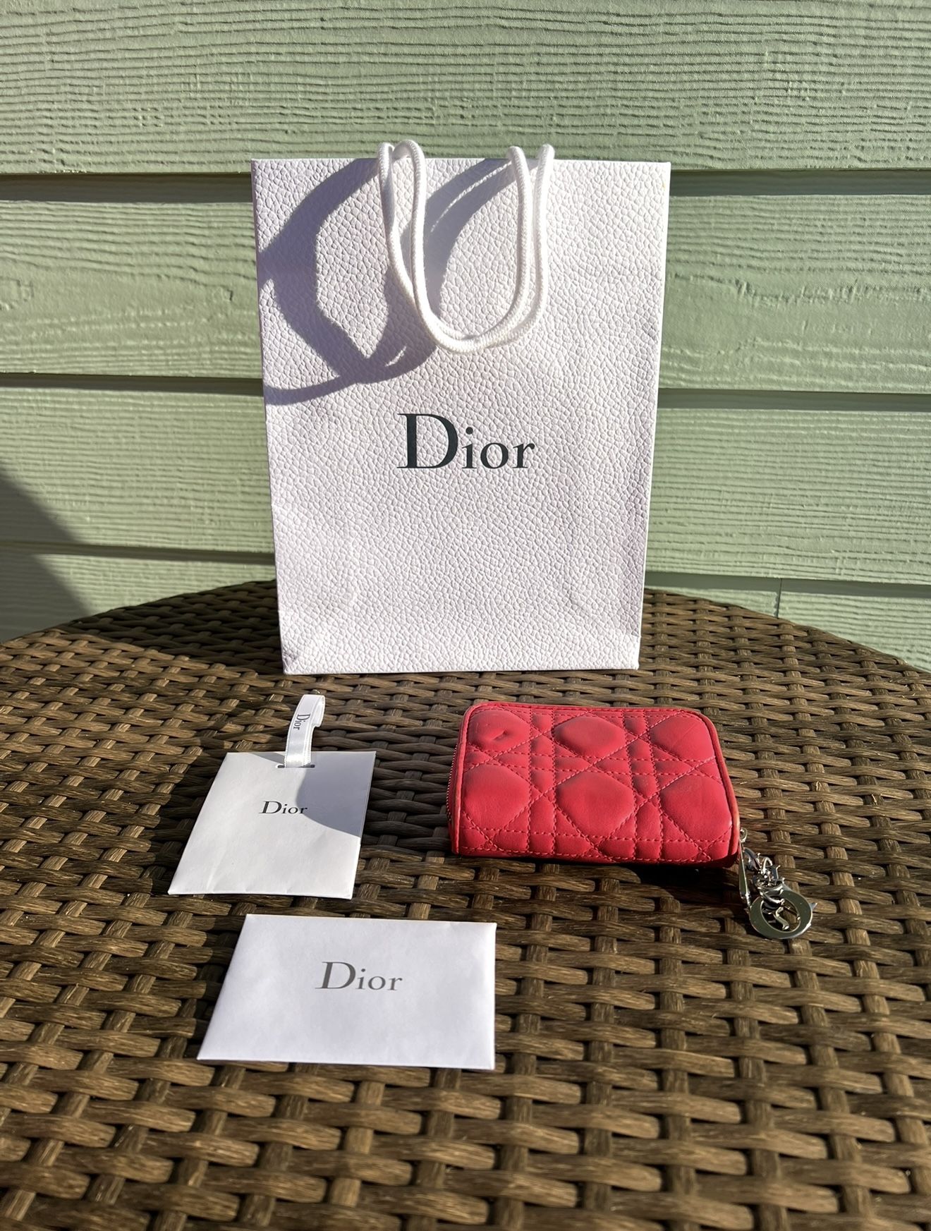 Dior Cannage Zip Card Holder / Small Wallet – Pink – Authentic – With Dior Packaging 