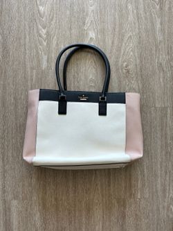Kate Spade New York Colorblock Leather Tote Bag White Blush Pink Black