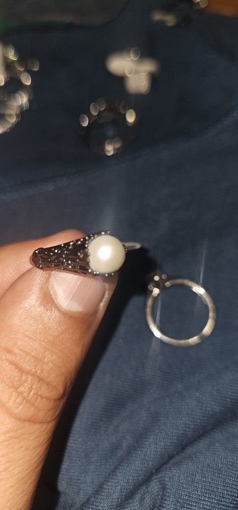 Black STERLING SILVER WITH PEARL "NOT REAL PEARL"