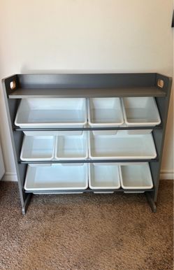 ECR4Kids Toy Storage Organizer with Shelf & 9 Removable Bins – Grey/White