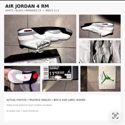 Air Jordan 4 RM White/Black/Infrared 23 – Men’s Size 11.5