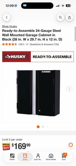 Husky. Ready-to-Assemble 24-Gauge Steel Wall Mounted Garage Cabinet 28 in. W x 29.7 in. H x 12in D
