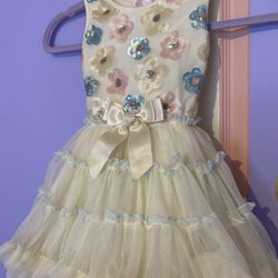 Girls Baby’s Cream Pink With Blue Trim Popatu Tutu Dress