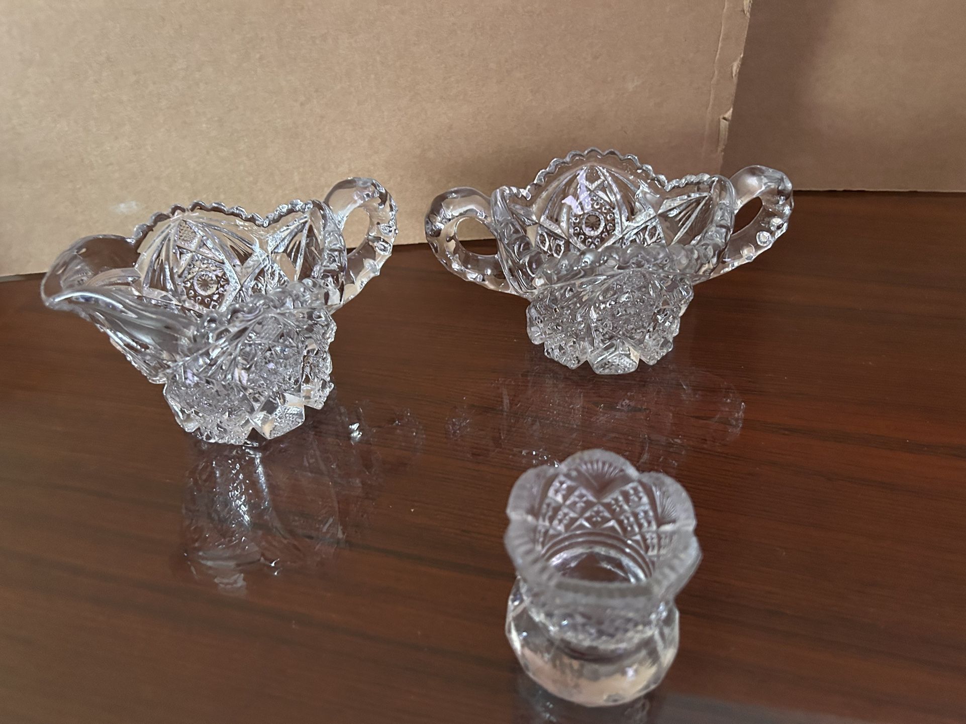 Crystal Cream And Sugar Bowls And Toothpick Holder