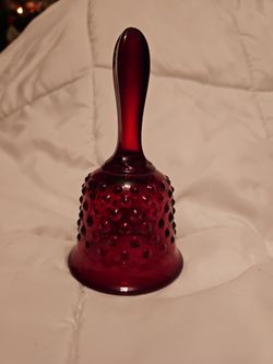 Fenton Ruby Red Art Glass Bell Hobnail Pattern Amberina Handle 5.75” 

