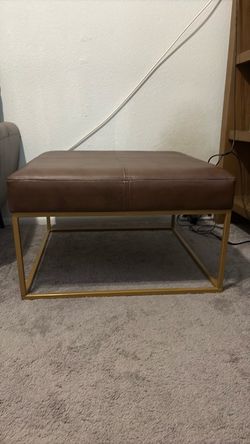 Brown faux Leather Ottomanwith Gold Metal Base