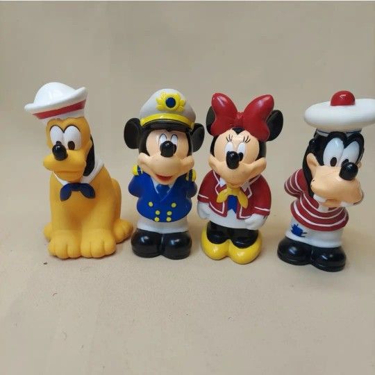 Vintage Lot Of 4 Mickey Mouse Toys Squeekee Sailors Bath Toys Minnie Mouse Pluto