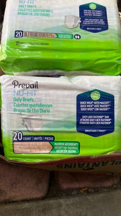 Pre bail nu- fit  daily  briefs  3 bags is 20 on each one size xl   All x 40.00 pañales para adultos 3 paquetes de 20 x 40.00 in Rialto ca .