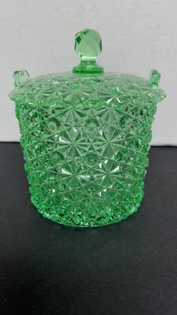 Green Depression Glass Covered Candy Jar