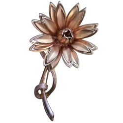 Vintage Mid Century Long Stem Floral Brooch MCM Gold Tone Flower Pin