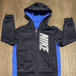 Nike Dri Fit Hooded Windbreaker Jacket 3T Black/Blue Long Sleeve Full Zip
