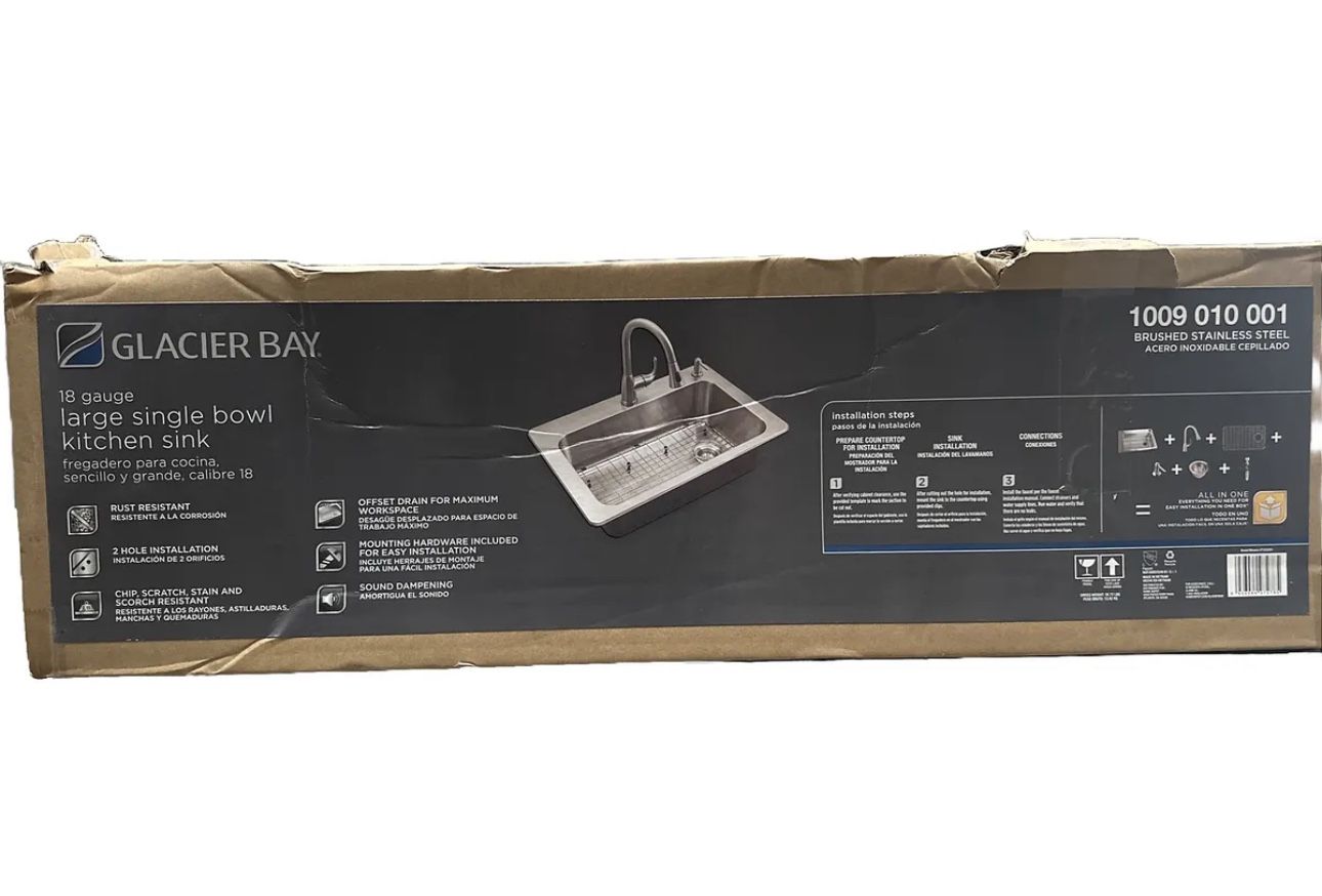 Glacier BayAll in 1 Drop In/Undermount 18G Stainless Steel 33 in. Single Bowl