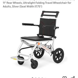Portable Aluminum Transport Wheelchair with Handbrake, 11" Rear Wheels, Ultralight Folding Travel Wheelchair for Adults, Sliver ( Width:17.75") S2
  