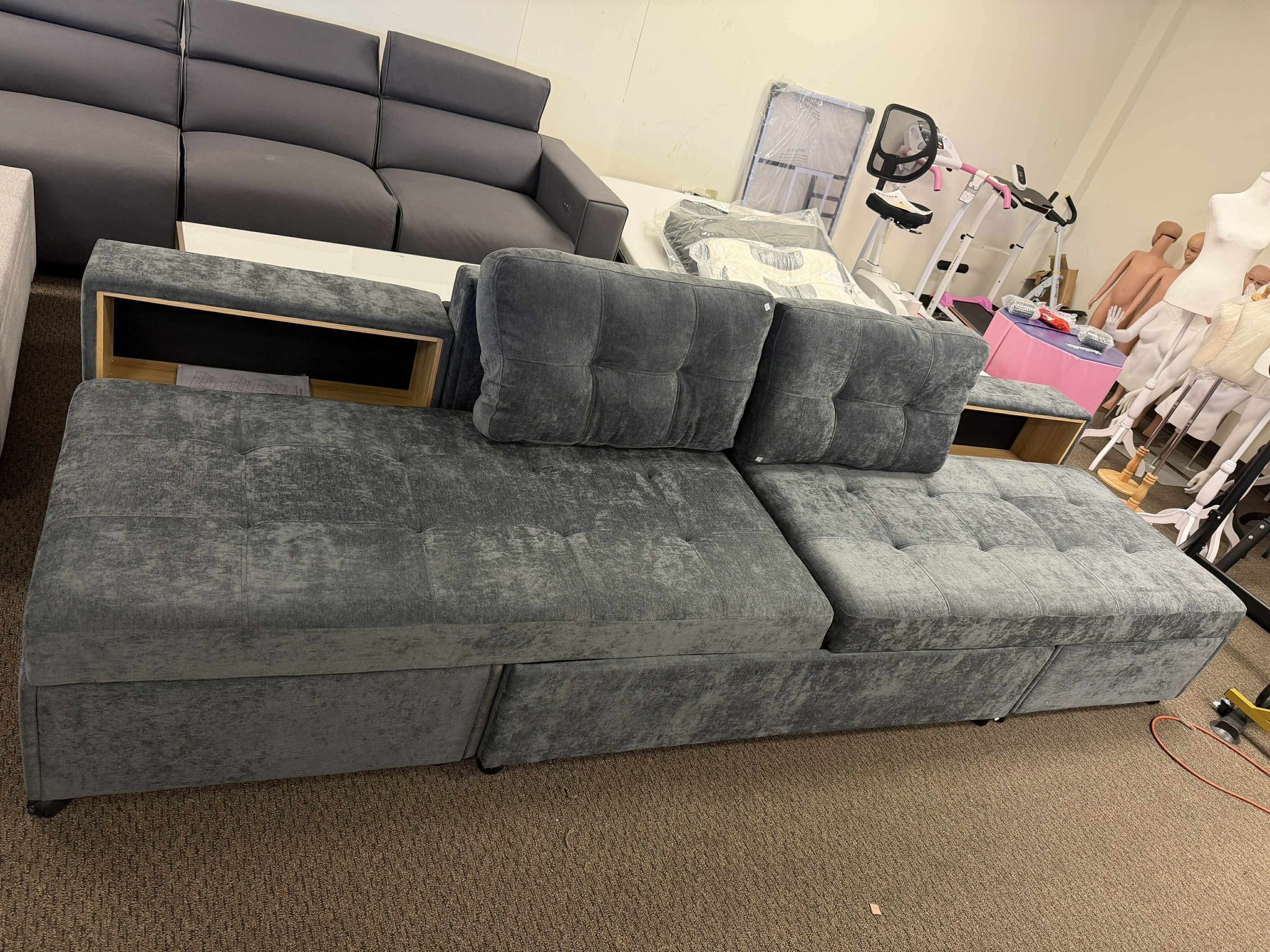 Versatile Chenille Sofa Bed with Two Storage Racks, Modular Sleeper Sofa Couch Free-Combined Sofa with Wheels (Dark Gray)