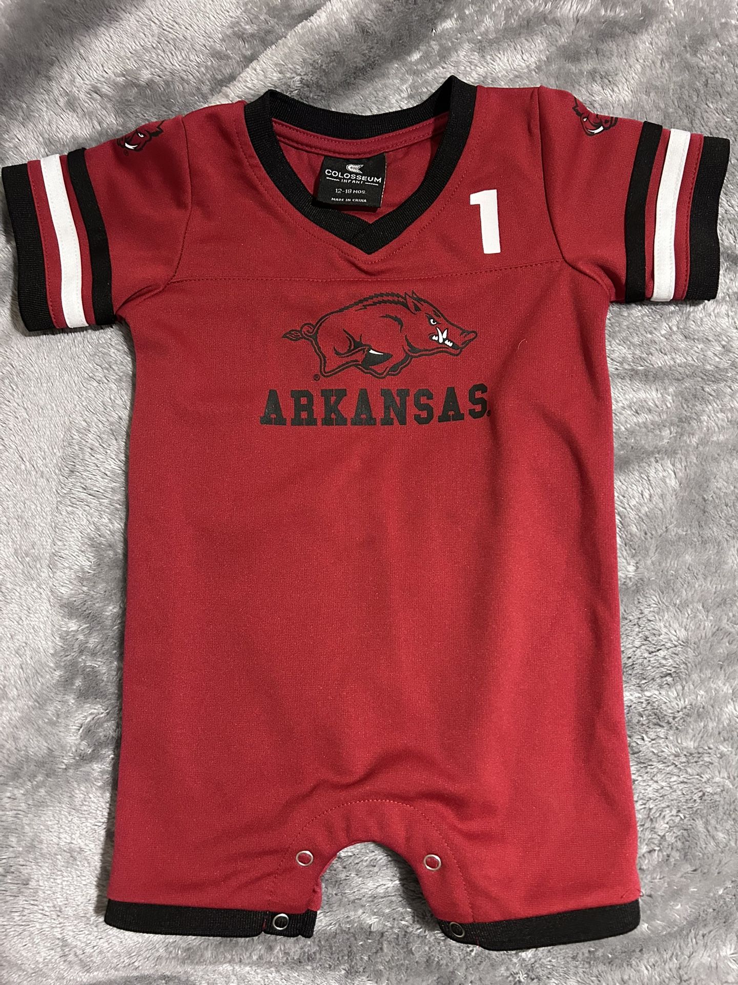 Two Arkansas Razorbacks snap onesie for 12 -18 month old