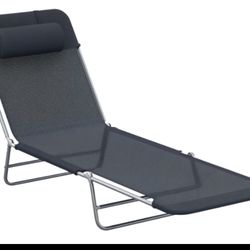 Foldable Reclining Pool & Beach Chair w/ Pillow, Black