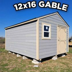 12x16 Gable shed/storage includes : 1 double glass window, 2 free shelves , 1 shed door