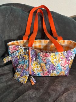 🫟HANDMADE 🫟Cute small care, bears handbag with wallet ,key holder plus hanging chime.