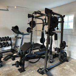 Vesta Fitness Smith Machine 2001 w/Bench Attachment | 230lb Bumpers Weights | 7ft Olympic Bar | Fitness | Gym Equipment | FREE DELIVERY🚚 