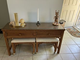 Rattan glass top table with Ottoman seats