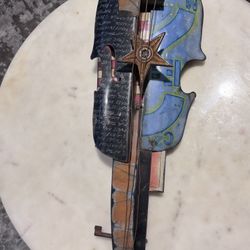 Handmade Metal Violin Sculpture – Rustic Industrial Art – “Little Warrior 2007” Signed Piece