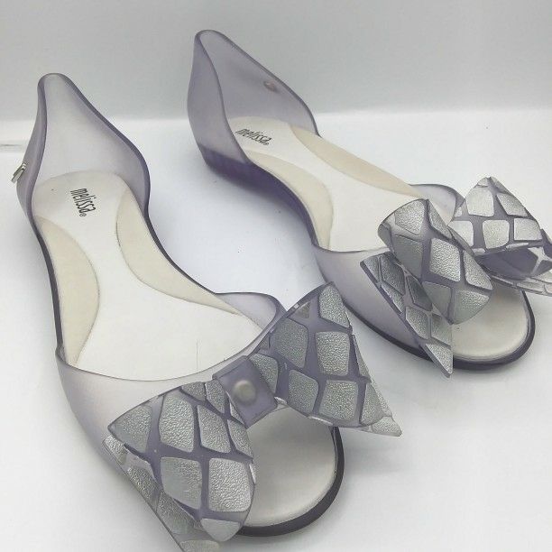 MELISSA peep toe jelly clear flats with bow detail Size 6