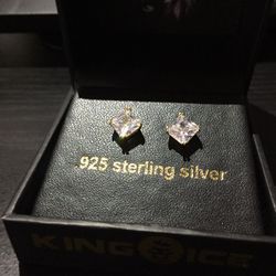 King Ice Sterling Silver Princess Stud Earrings