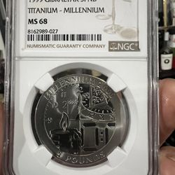 1999 GIBRALTAR Coin 5pd TITANIUM MILLENIUM NGC MS68