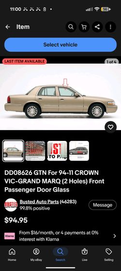 92-11 CROWN VIC GRAND MARQUIS (2 Holes) Front Passenger Door Glass window crown Victoria RH right side pass