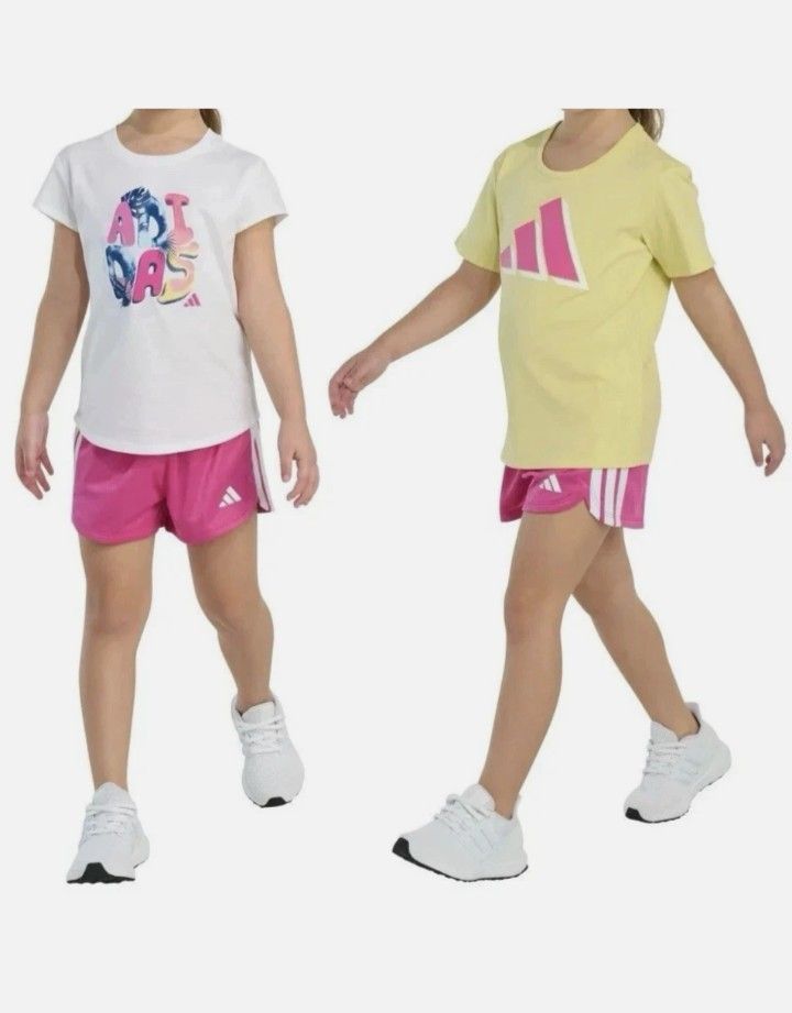 NWT Girl's Adidas 3 Piece Set Tee Shirts and Skort 7 size