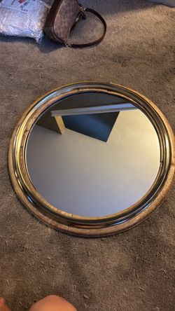 Wall circle mirror wood and gold