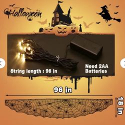 Aresence Halloween Lace Mantle Runner WITH STRING LIGHTS, a decorative holiday piece measuring 18" x 96".