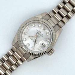 Rolex Lady Datejust 179179 26mm 18K White Gold President MOP Watch Box Papers (A1D019832)