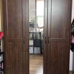 3-door Dark Brown Wardrobe  With Full Length Mirror