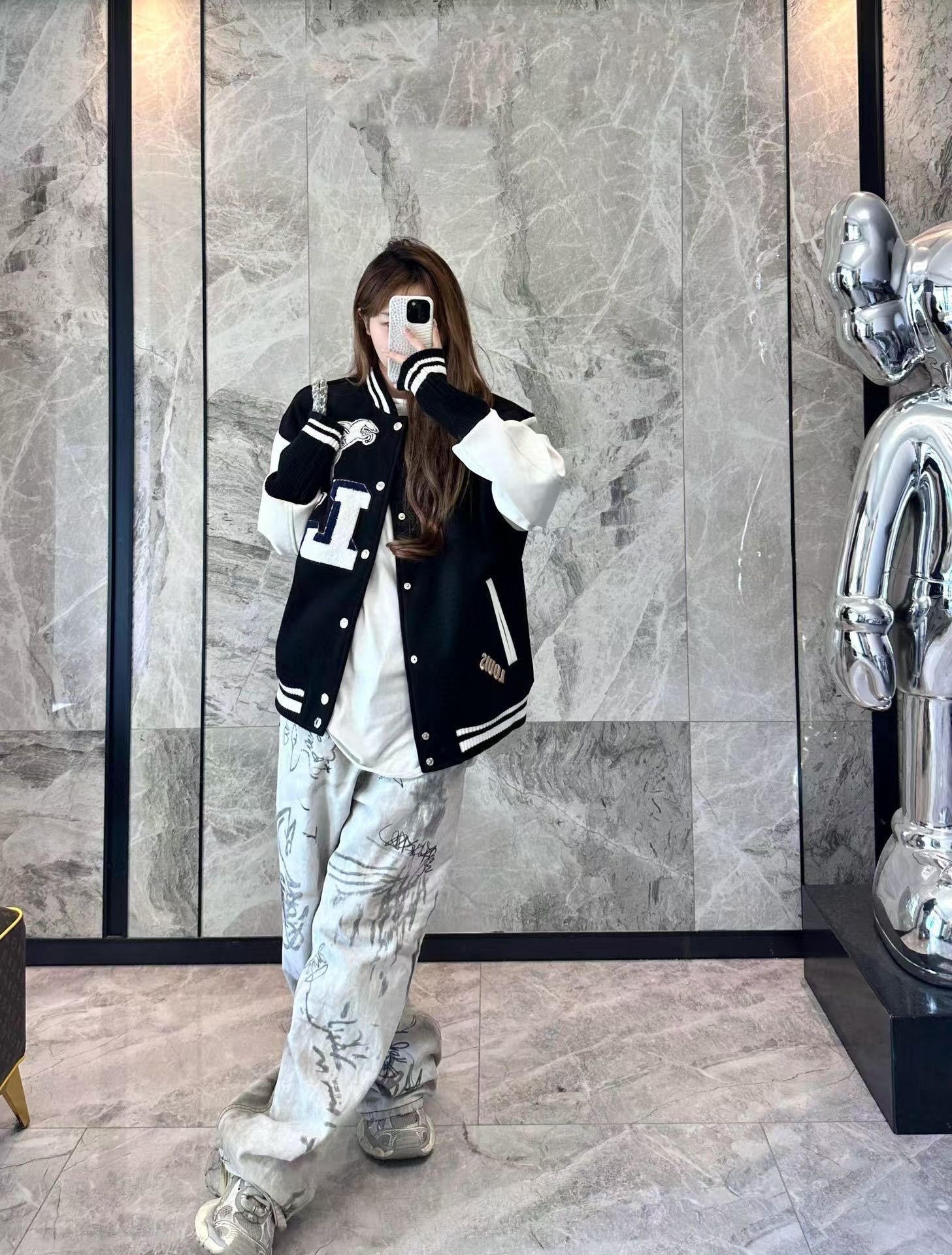 Louis Vuitton Varsity Jacket Black & White Letterman Style