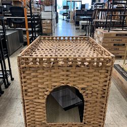 Feandrea Cat Enclosure Handwoven Rattan Hidden Litter Box w/ Removable Washable Tray