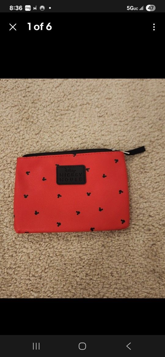 Red Black Womens Makeup Pouch Travel Bad Disney Mickey Mouse