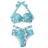 New, Snakeskin Print Push Up Halter Bikini Swimsuit Set, Size Medium 