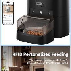HoneyGuaridan RFID Automatic Cat Feeder with Collar Tag-Activated Personalized Meal, 4.6L 5G WiFi APP Control Cat Food Dispenser with Diet Tracking an
