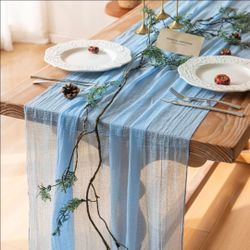 Light Blue Cheesecloth Table Runner 120 Inches for Party Home Decorations
For Wedding Baby Shower Bridal Shower Birthday Engagement Party 10FT Rustic 