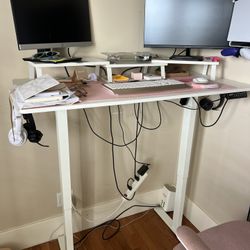 White Standing Desk With Cable Management Attached