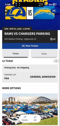 RAMS VS Chargers Parking PASS Next to COSM $70