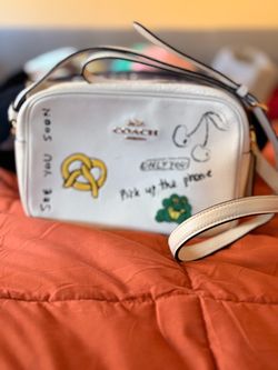 Coach White Leather Mini Bag with Graphic Print