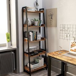 5-Tier Bookcase Ladder Shelf, Storage Shelves Rack Shelf Unit, Accent Furniture Metal Frame